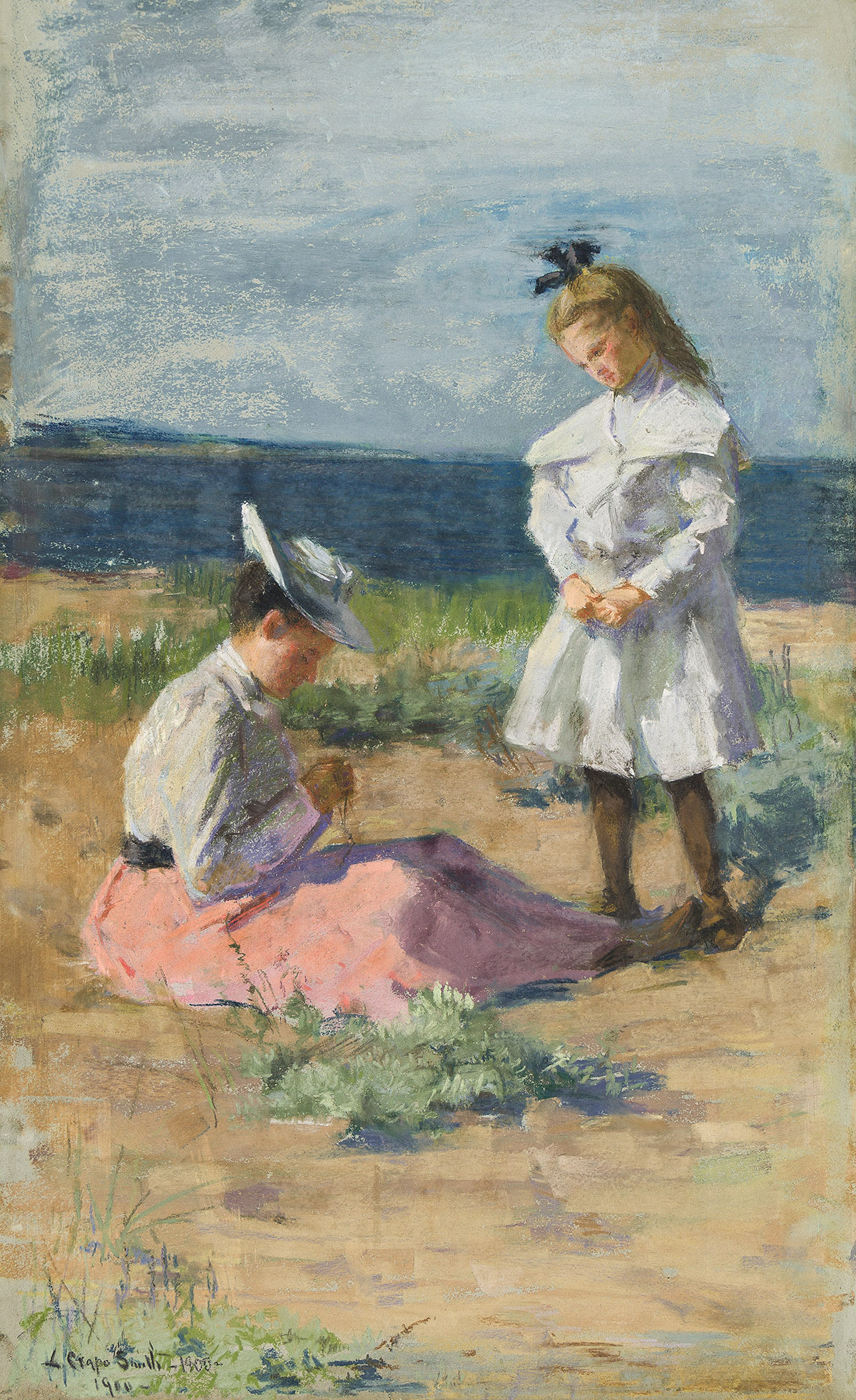 LETTA CRAPO-SMITH A Seated Woman and Child at the Beach.